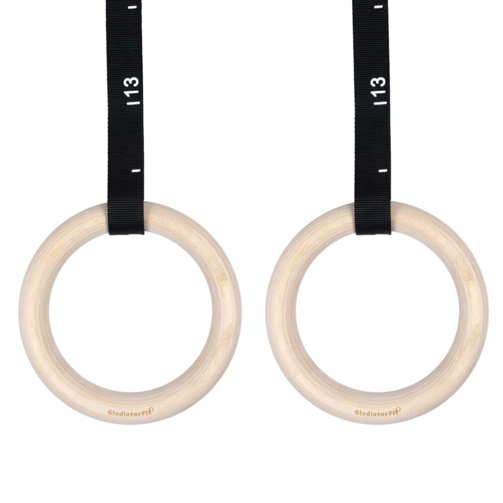 Gymnastics ring 25mm wood with adjustable strap set of 2