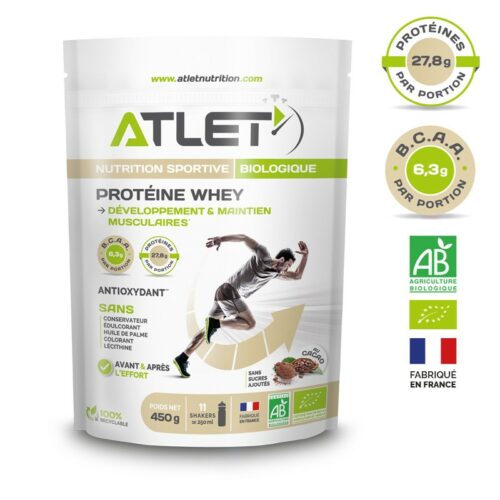 Proteína de cacau de soro de leite orgânica 450g Atlet